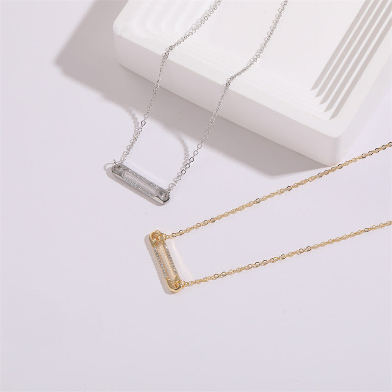 Safety Pin Zircon Pendant Necklace