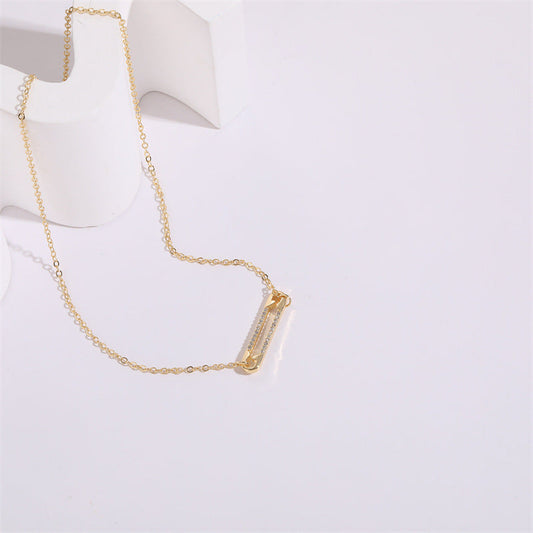 Safety Pin Zircon Pendant Necklace