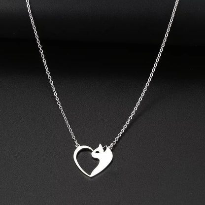 Heart Cat Hollow Pendant Choker Necklace