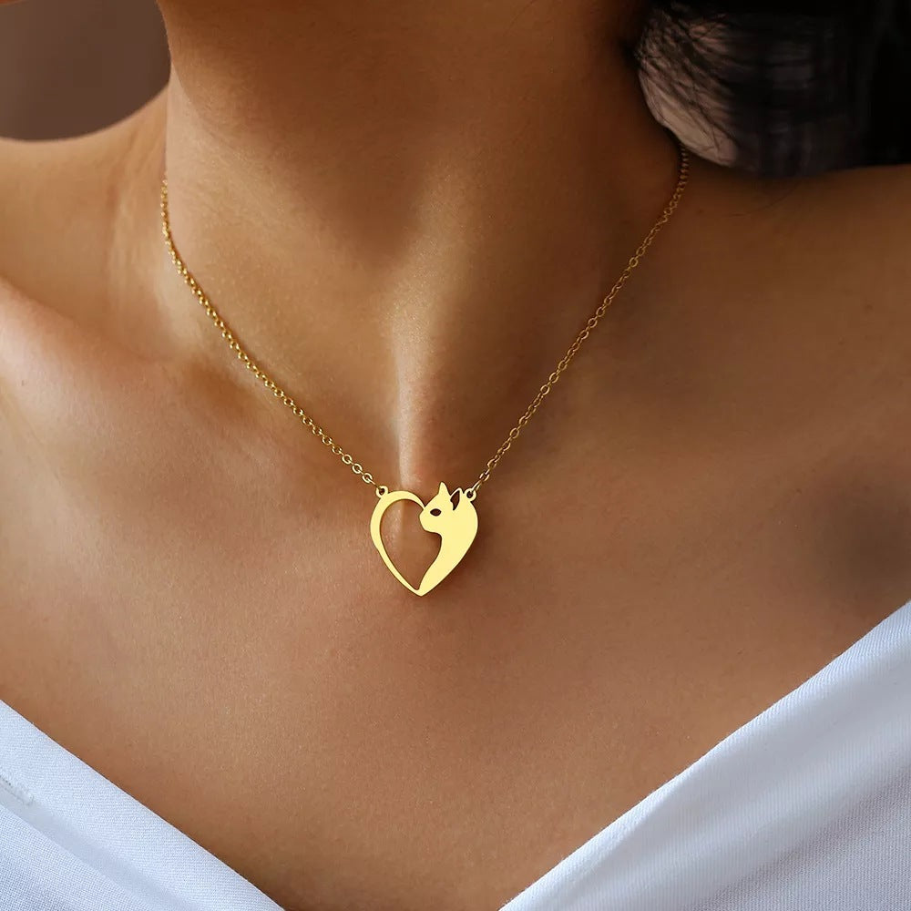 Heart Cat Hollow Pendant Choker Necklace