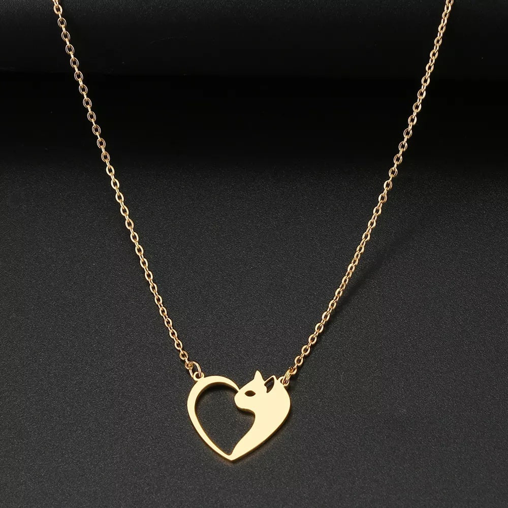 Heart Cat Hollow Pendant Choker Necklace