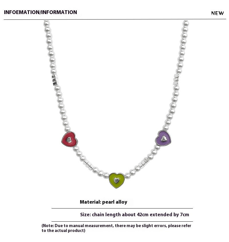 Colourful Heart Beaded Pearl Necklace