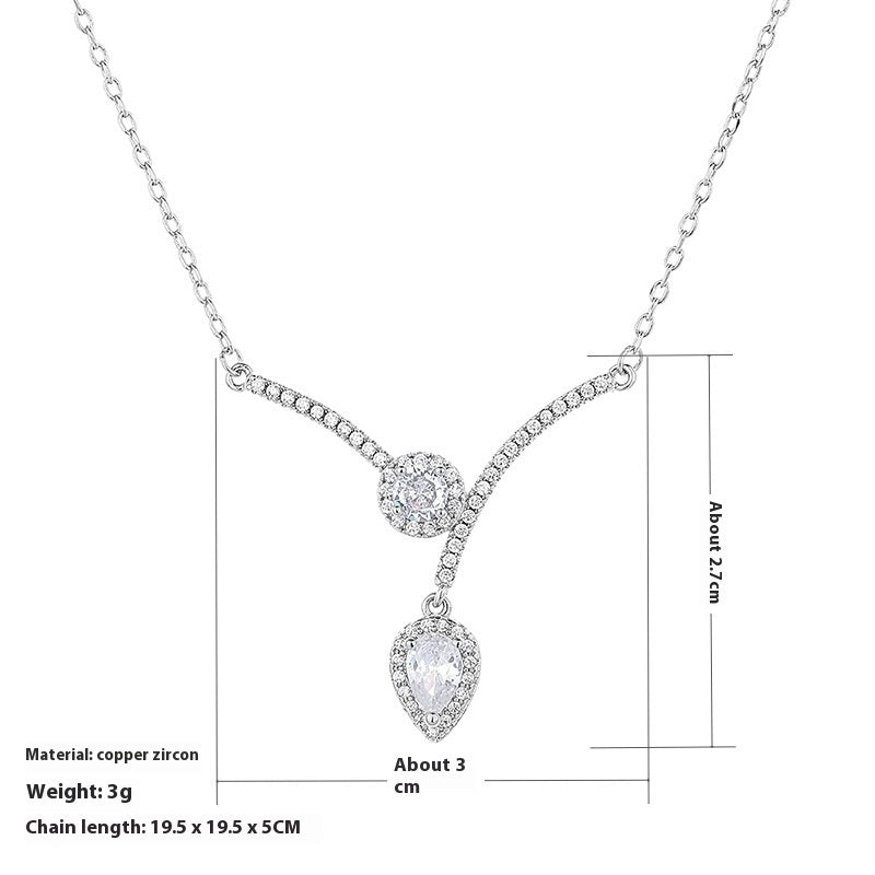 Micro Inlaid Zircon Water Drop V-shaped Necklace