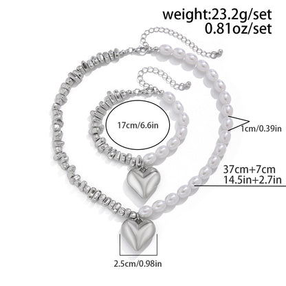 Multi-layer Beaded Heart Necklace & Bracelet Set