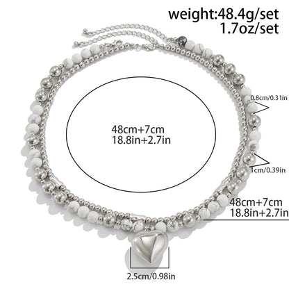 Multi-layer Beaded Heart Necklace & Bracelet Set