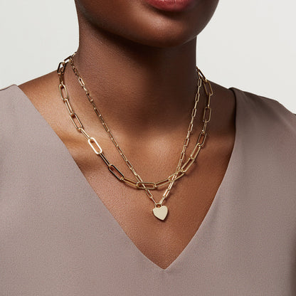 Minimalist Peach Heart Multi-Layer Necklace