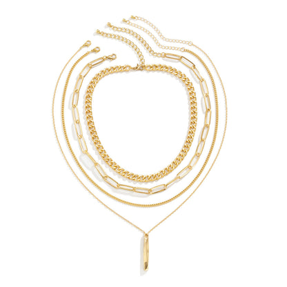 5-Piece Multi-Layer Twisted Metal Rod Tassel Necklace Set