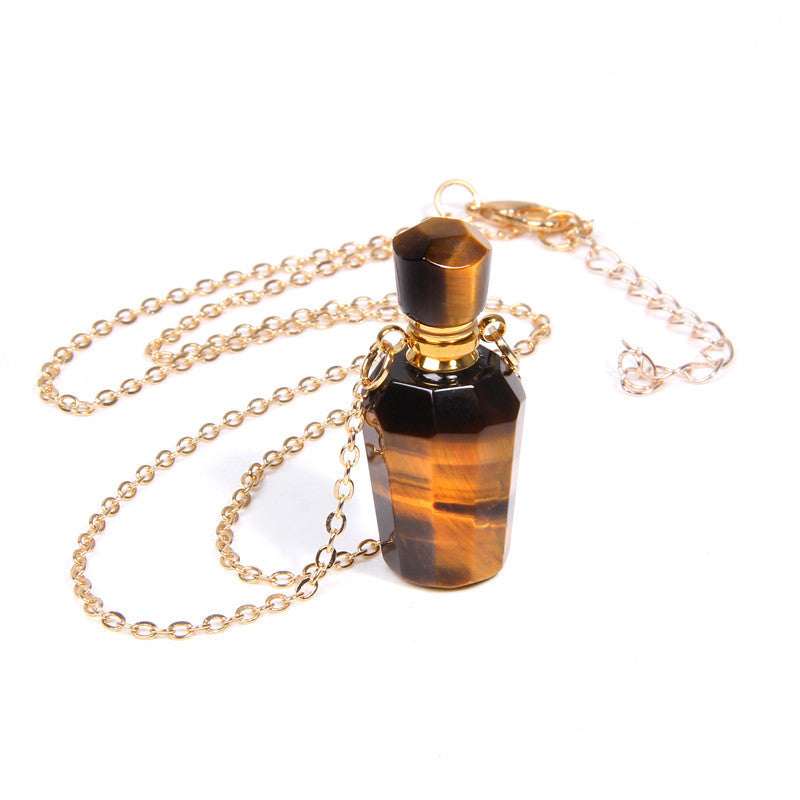 Perfume Bottle Crystal Pendant Necklace, Gold Chain