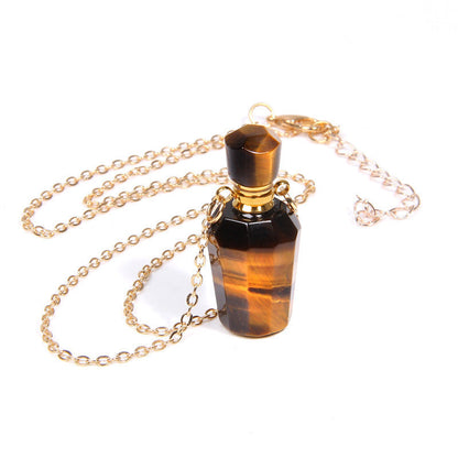 Perfume Bottle Crystal Pendant Necklace, Gold Chain