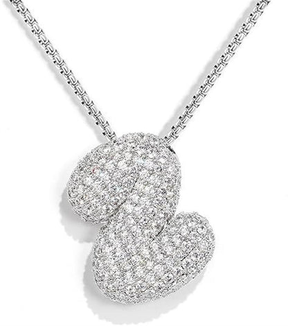 A-Z Zircon Balloon English Letter Necklace, Gold & Silver