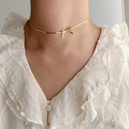 Bowknot Snake Chain Necklace, Bracelet, Earring Set
