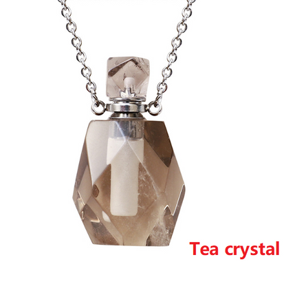 Perfume Bottle Crystal Pendant Necklace, Silver Chain