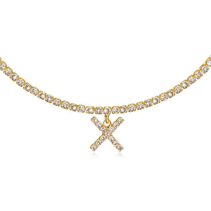 A-Z Letter Zircon Necklace, Silver & Gold