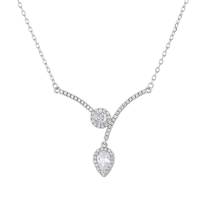 Micro Inlaid Zircon Water Drop V-shaped Necklace
