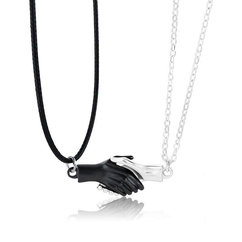 Holding Hands Couple Necklace, 2Pc Set