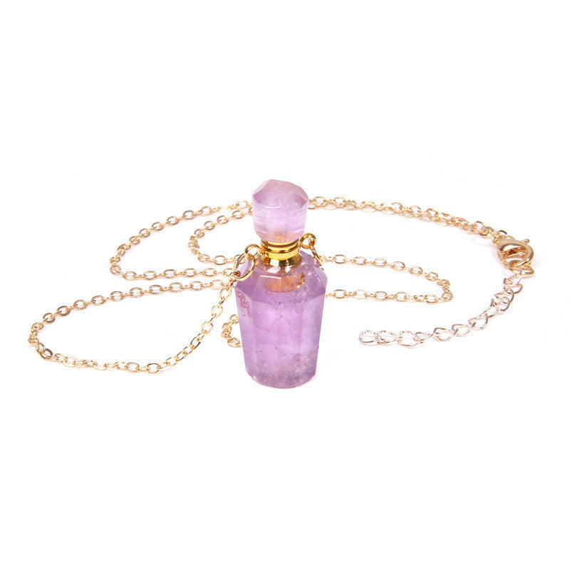 Perfume Bottle Crystal Pendant Necklace, Gold Chain