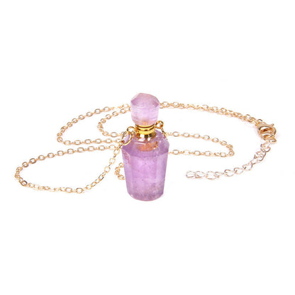 Perfume Bottle Crystal Pendant Necklace, Gold Chain