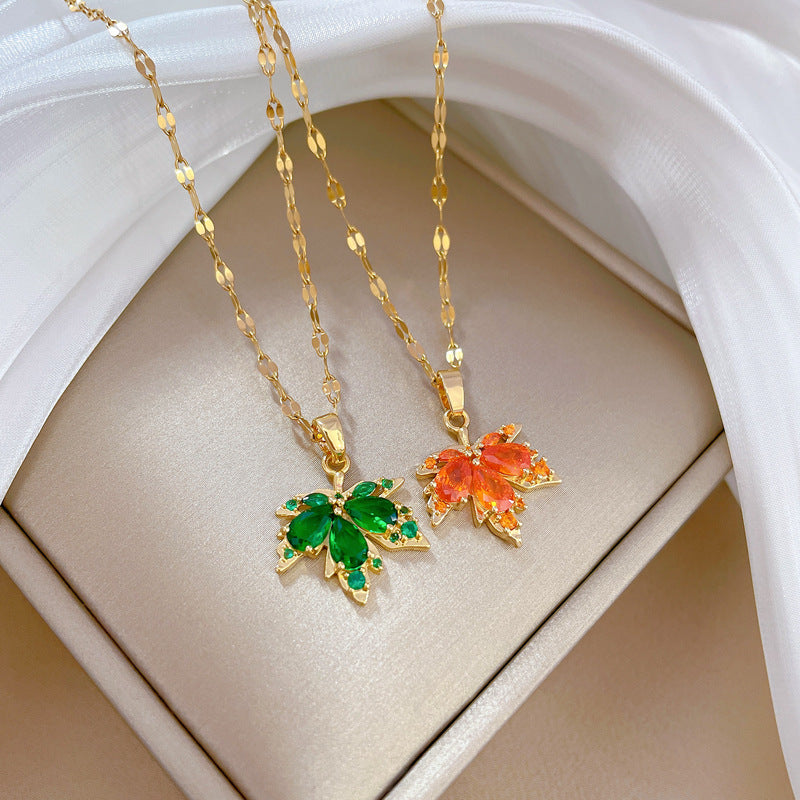 Red & Green Maple Leaf Necklace