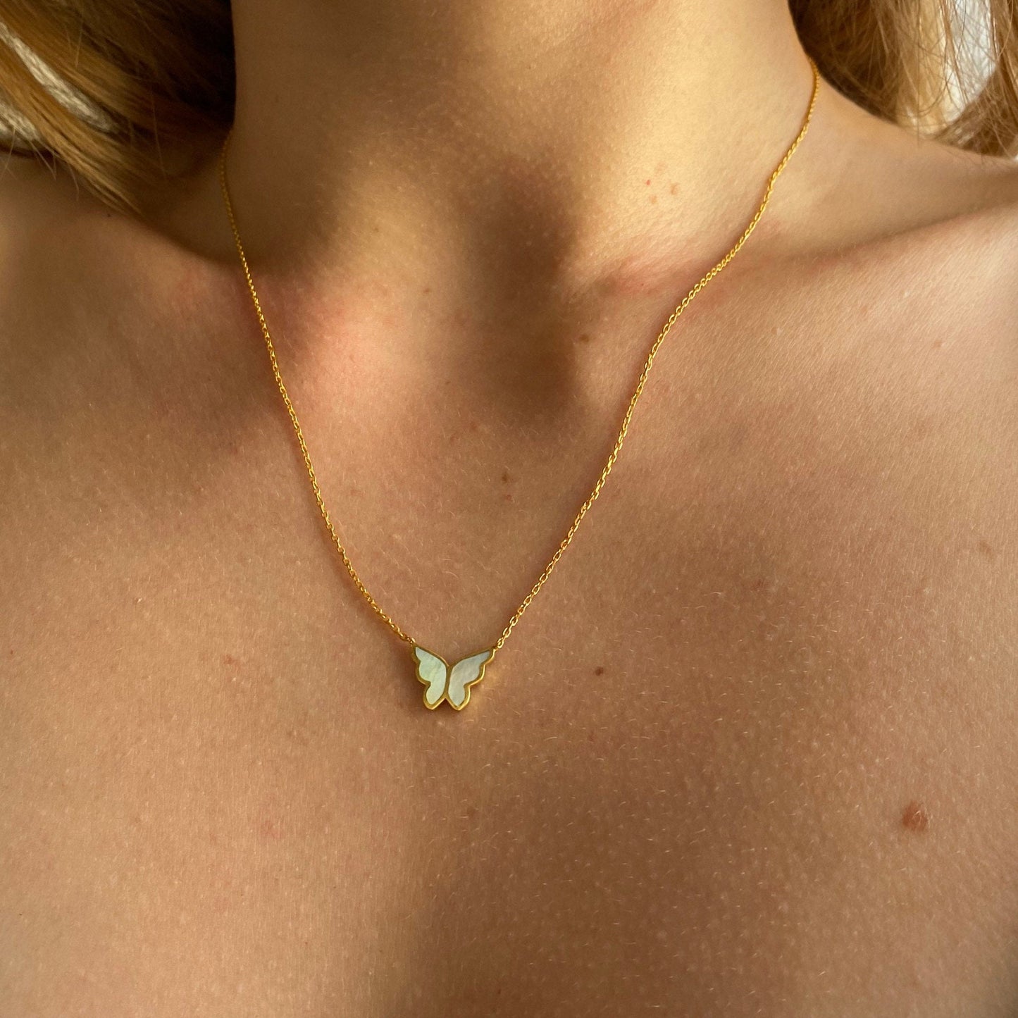 Gold & Blue Butterfly Necklace