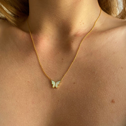 Gold & Blue Butterfly Necklace