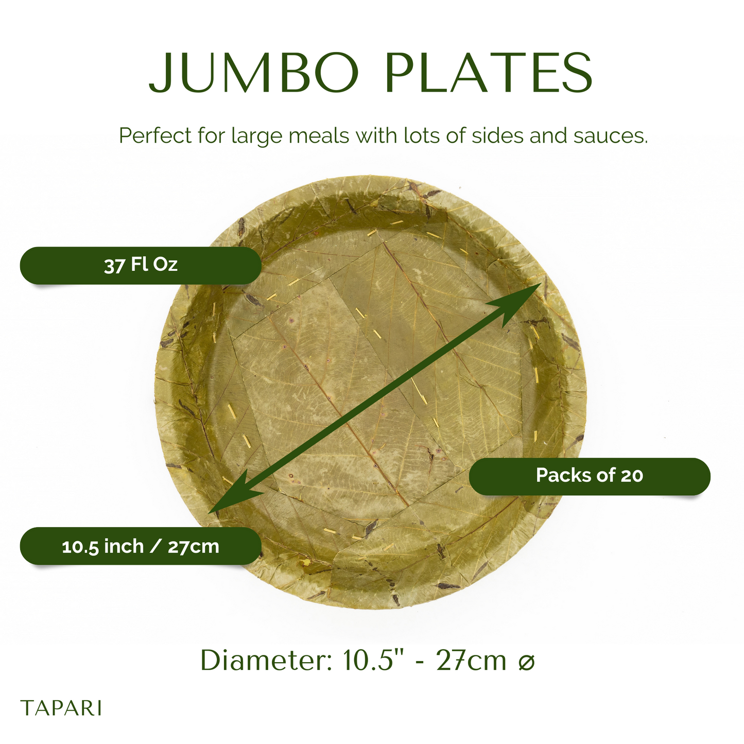 Extra Large Disposable Leaf Plates - 27cm / 10.5 inch diameter