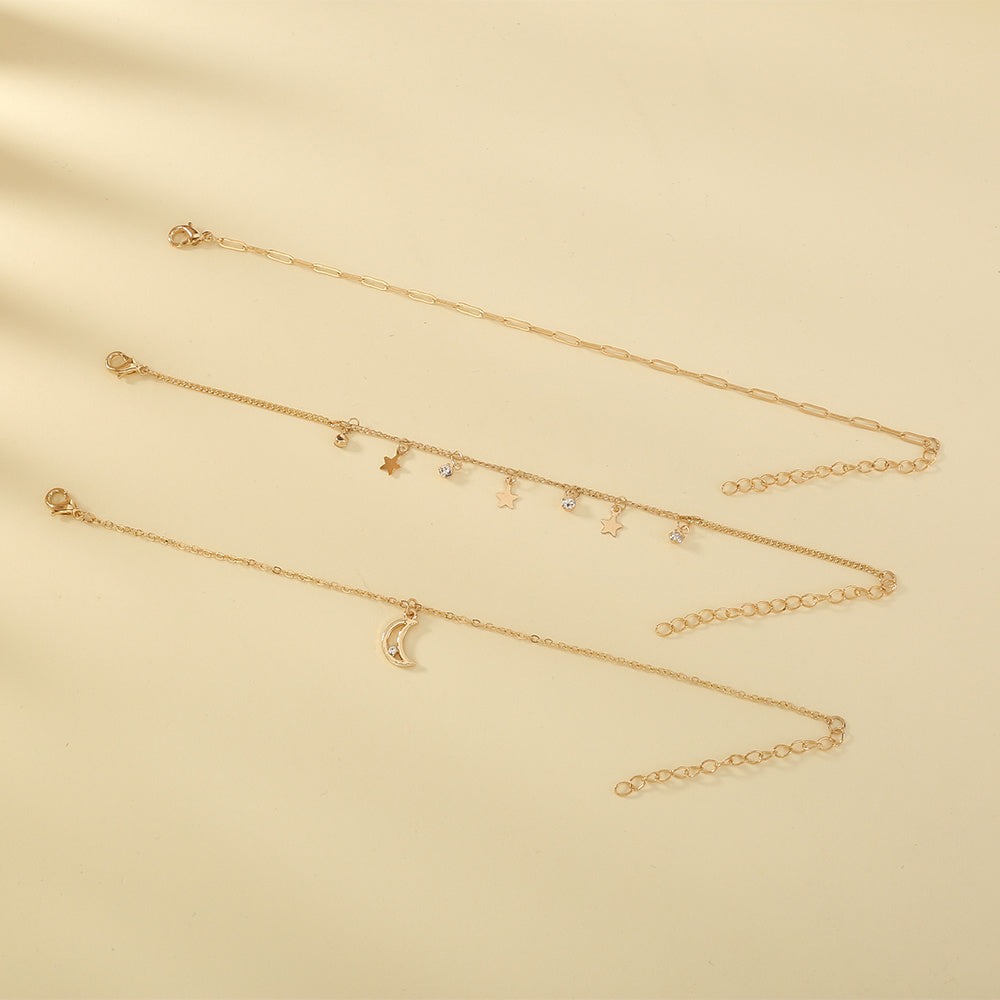 Star and Moon Tassel Bracelet Set, 3pcs