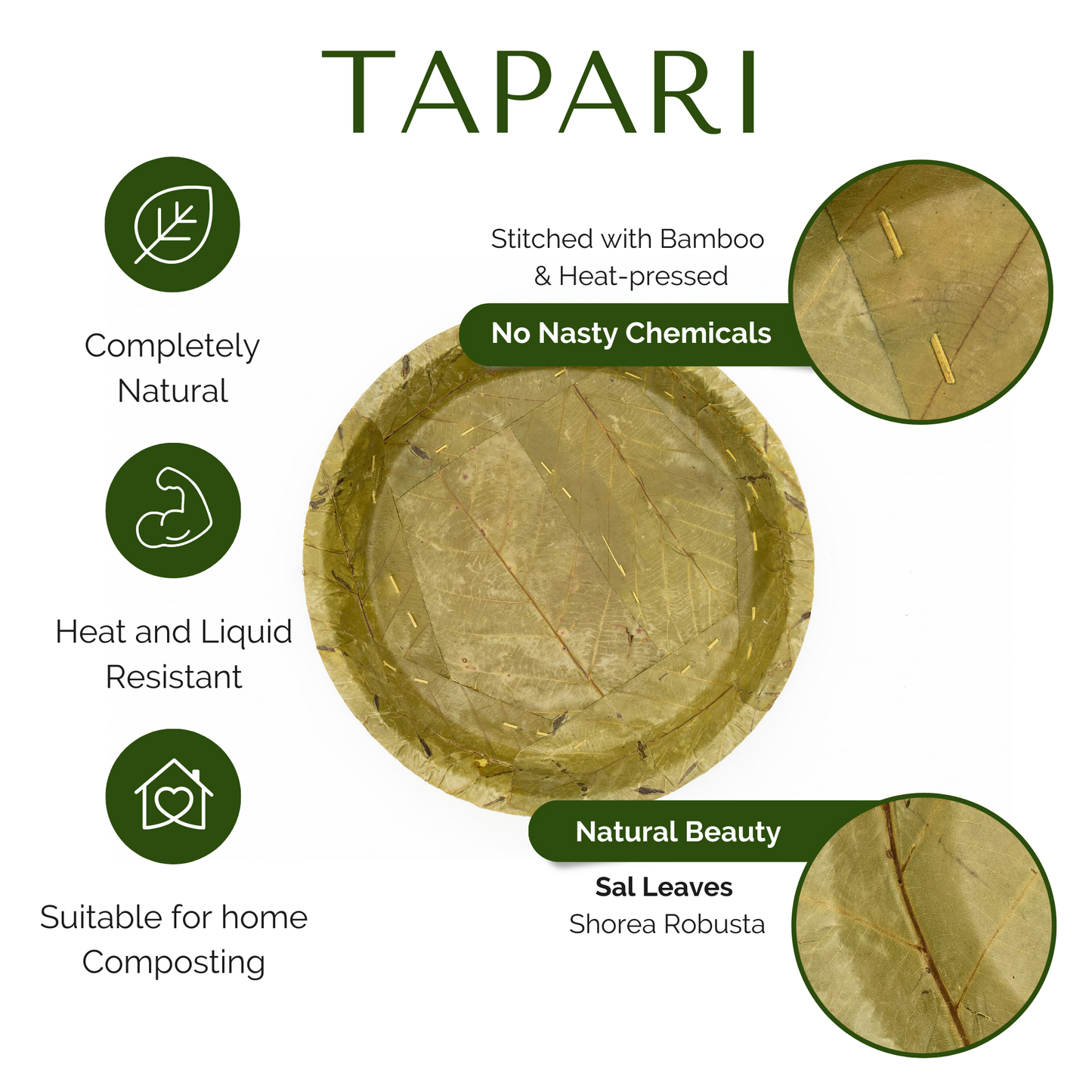 Extra Large Disposable Leaf Plates - 27cm / 10.5 inch diameter