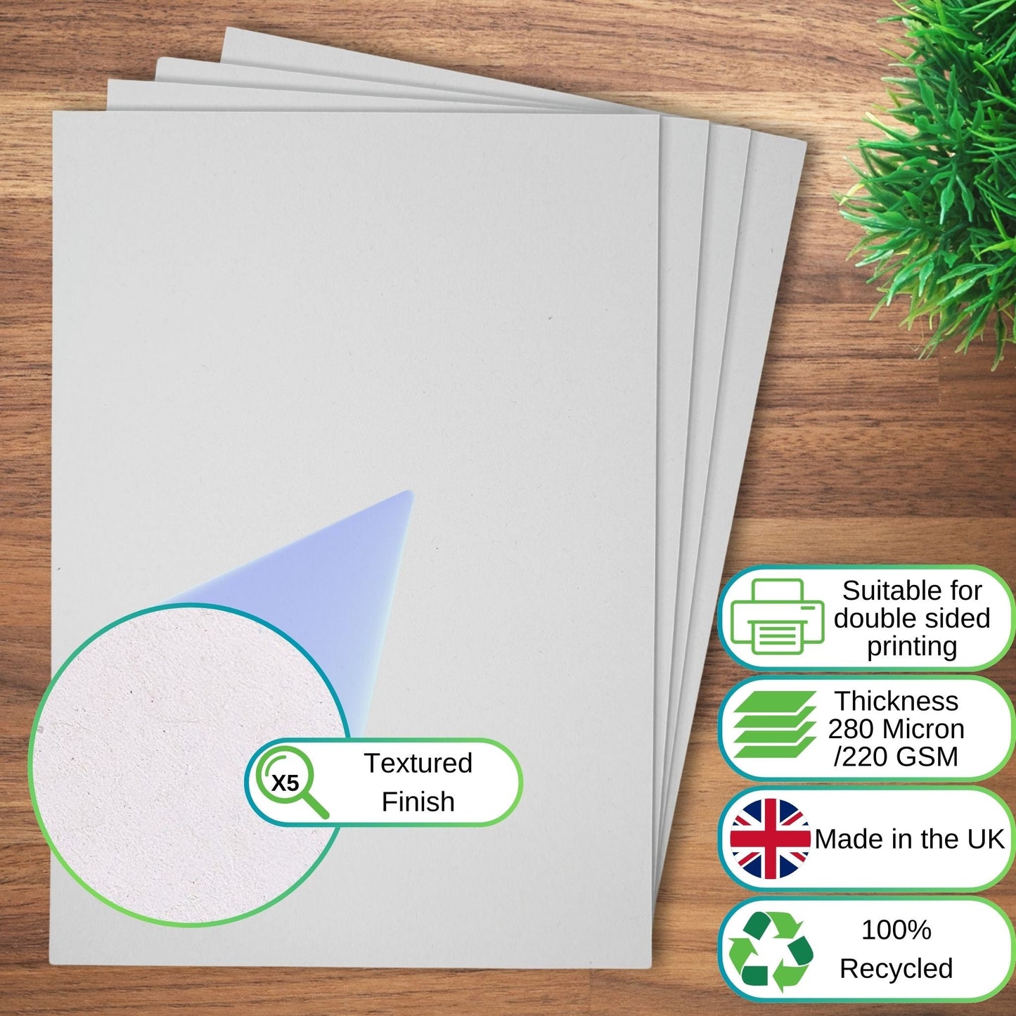 A3 White Recycled Card 220gsm - Thick, Textured,