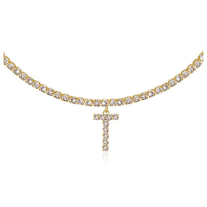 A-Z Letter Zircon Necklace, Silver & Gold