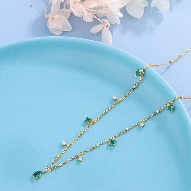 Water Drop Emerald Zircon Necklace, Silver