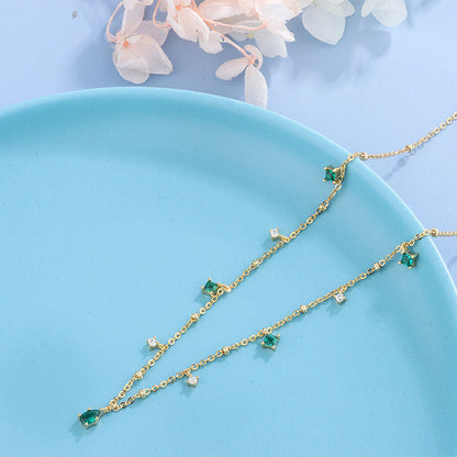 Water Drop Emerald Zircon Necklace, Silver