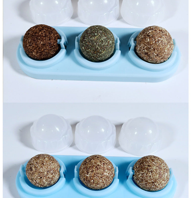 3pcs  Lot Self-adhesive Rotated Catnip Lick Ball