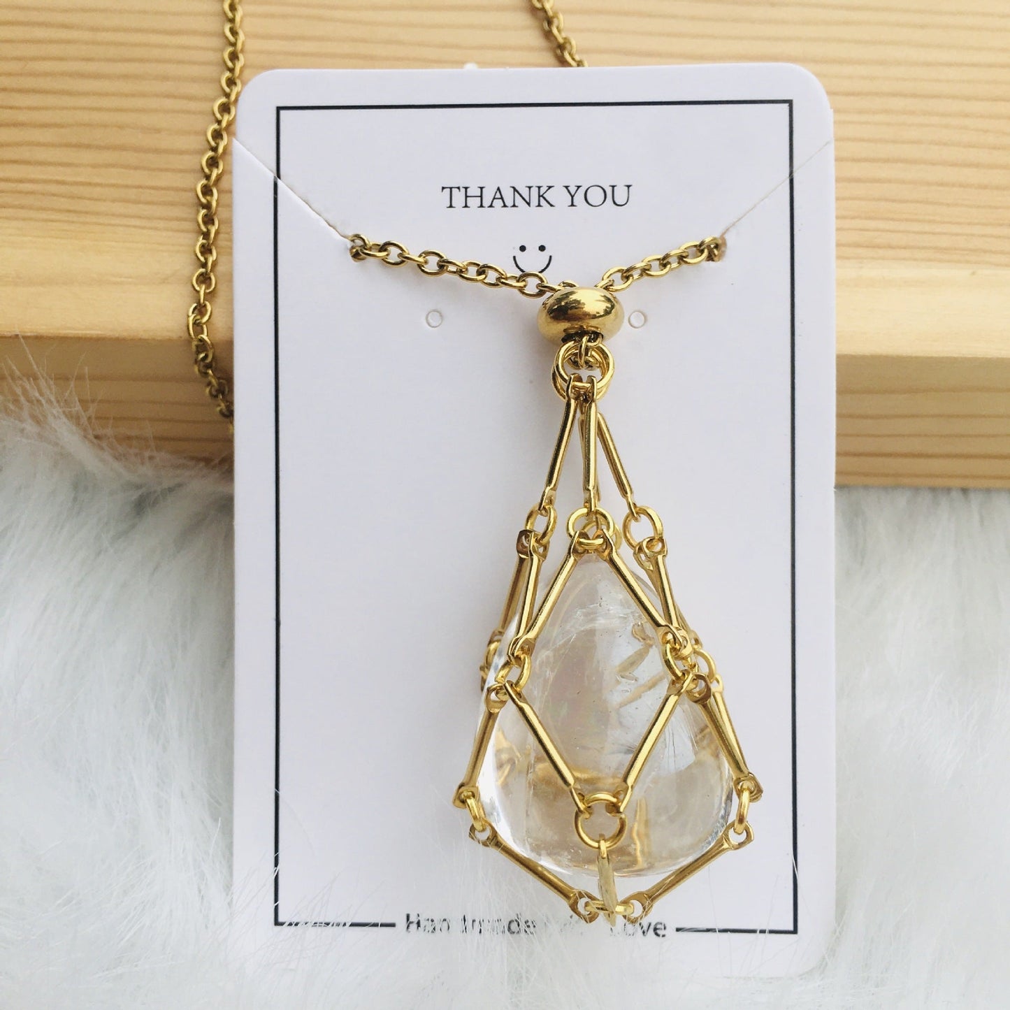 Handmade Natural Crystal Mesh Bamboo Necklace