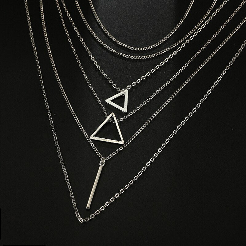 Triangle Bar Pendant Multilayer Necklace