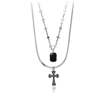 Dark Sweetheart Baroque Cross Pendant Layer Necklace