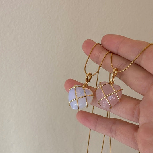 Heart Shaped Barbie Moonstone Necklace