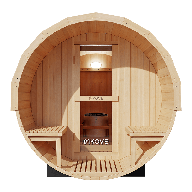 KOVE Outdoor Barrel Sauna – 5–6 Person Garden Sauna with 6kW Electric Heater