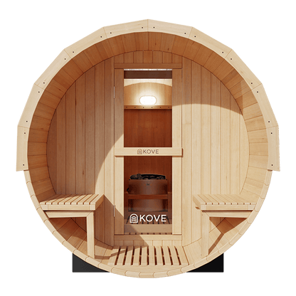 KOVE Outdoor Barrel Sauna – 5–6 Person Garden Sauna with 6kW Electric Heater