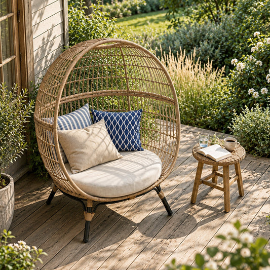 Simera Rattan Garden Ball Chair with Stand, Indoor/ Outdoor Furniture