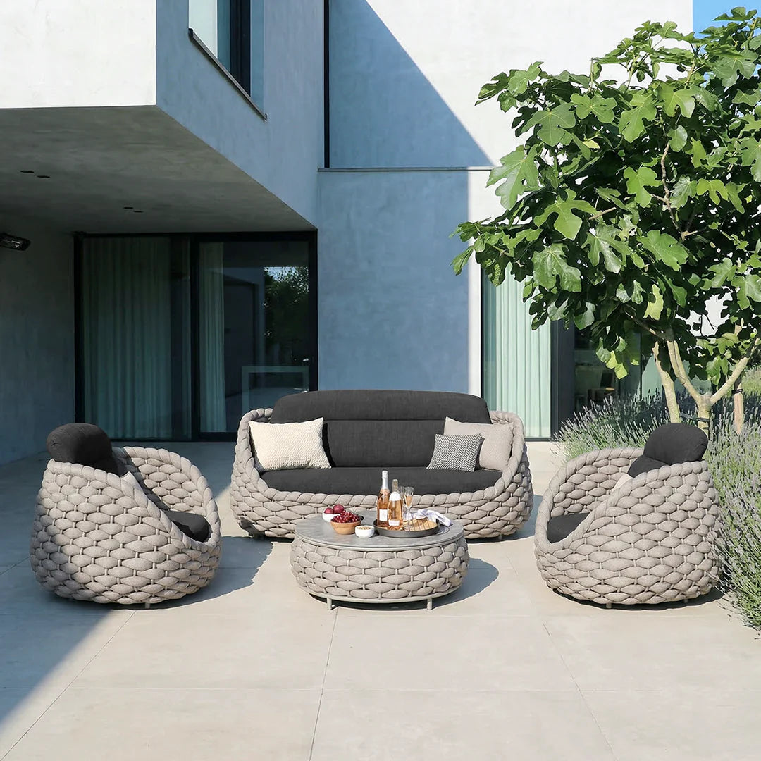 Marbella Textilene Rope Woven Outdoor Sofa Set with Water-Proof Covers, Grey