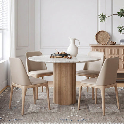 Sienna Round Dining Table, Premium Terrazzo And Wood Base