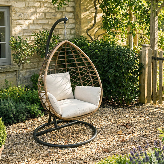 Kye Rattan Garden Hanging Egg Chair with Stand, Indoor/ Outdoor Furniture
