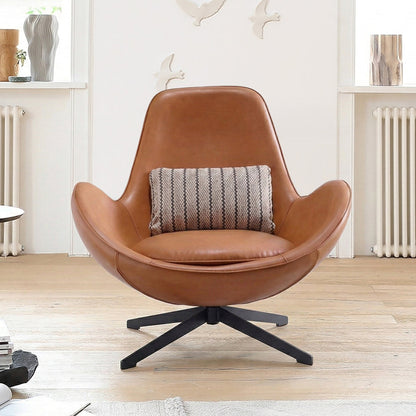 Snail Swivel Accent Armchair, Brown Leather