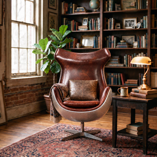 A3 Aviator Egg chair, Brown Leather, Aluminium