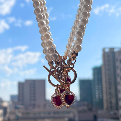 Heart Pearl Crystal Pendant Necklace