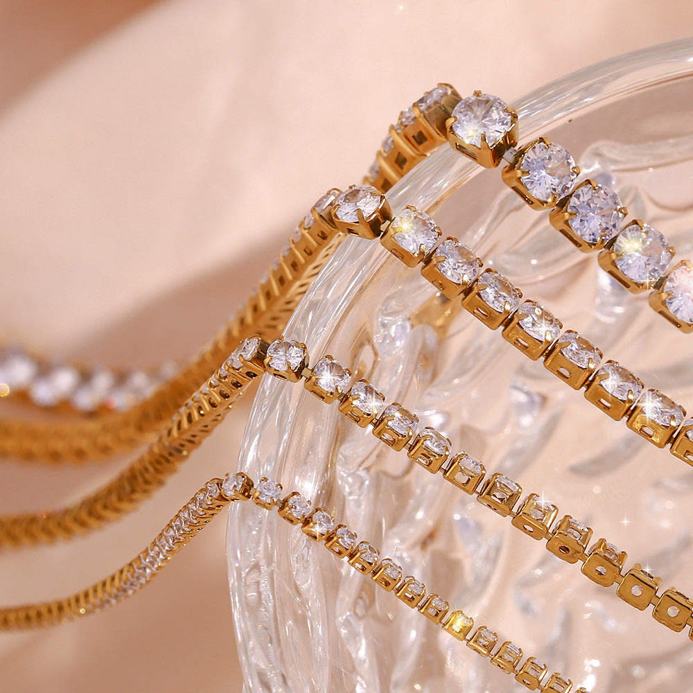 Stainless Steel Zircon Bracelet & Necklace Set
