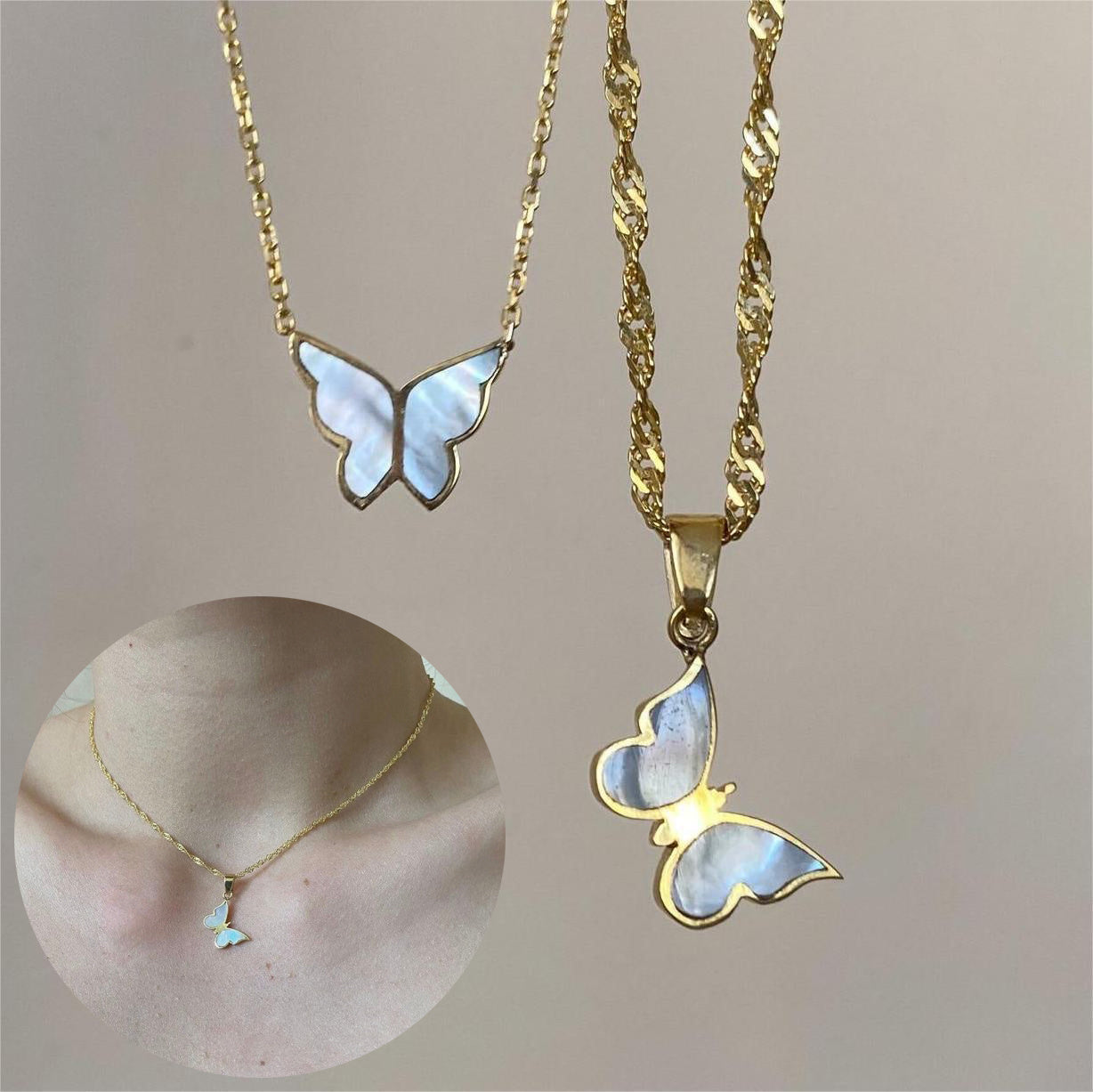 Gold & Blue Butterfly Necklace