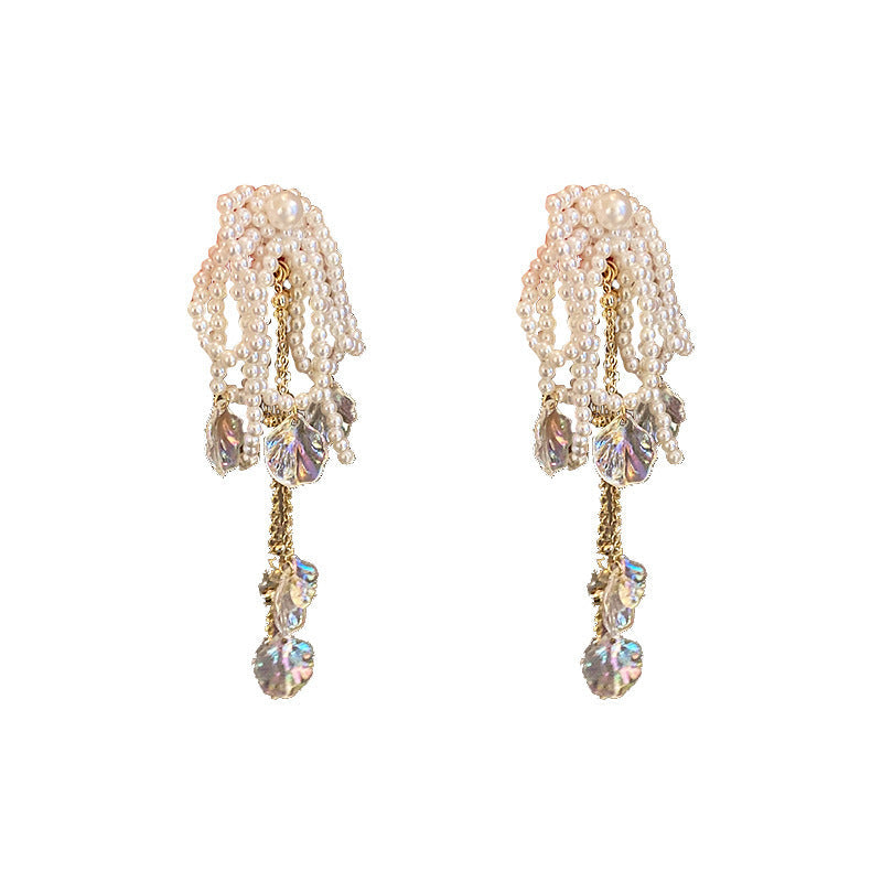 Women’s Bow Shell Long Pearl Tassel Earrings