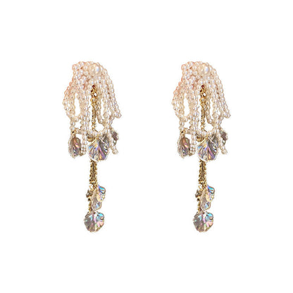 Women’s Bow Shell Long Pearl Tassel Earrings