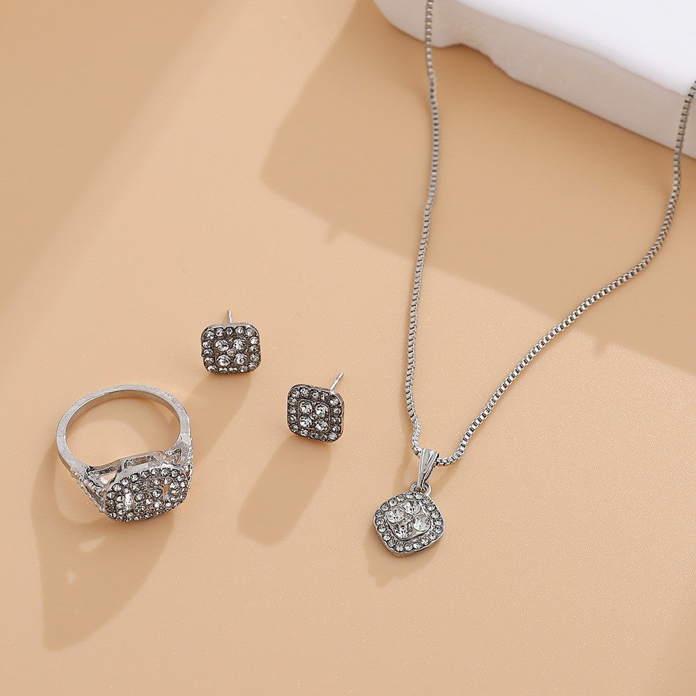 Ring, Stud Earrings, Necklace, 3Pc Set
